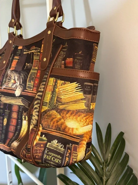 🐈Bradford Exchange Cat & Books Classic Tails Tote Bag 🐈‍⬛ - Picture 4 of 16